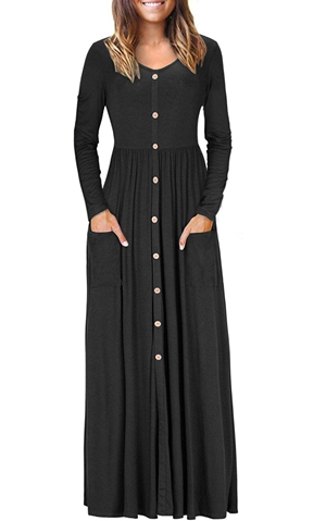 BY610503-2 Hunter  Button Front Pocket Style Casual Long Dress